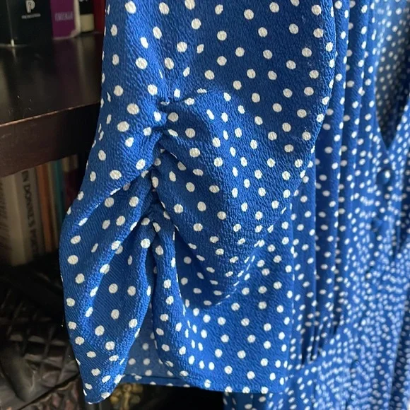 Marine Blue Polka Dot Button Up Midi Dress - Picture 3 of 7